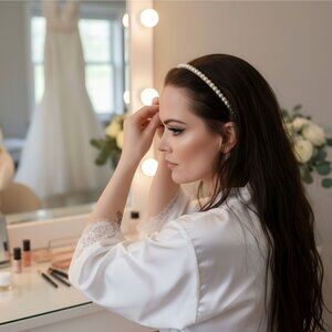 Single Row Of Pearls ✦ Bridal Headband ✦ White & Gold Hairpiece Formal or Casual